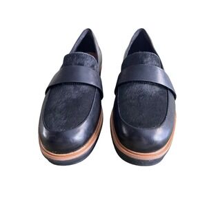 Clarks Raisie Arlie Black Leather & Calf Hair Loafers - Size 10 M